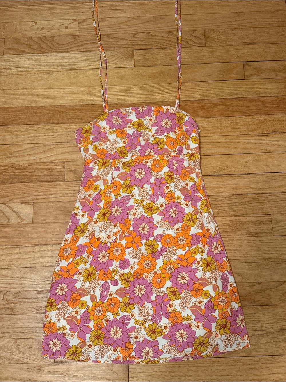 Floral Spaghetti-Strap Summer Dress in Pink, Orange & Yellow